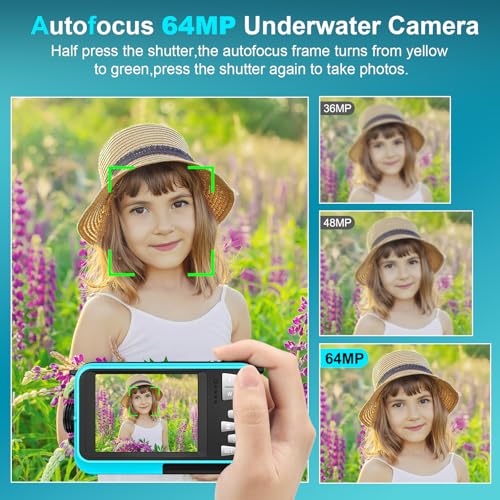 Image of 4K 64MP Underwater Camera 16FT Compact Digital Waterproof Camera Floatable | Dual-Screen Selfie, 1250mAh Battery,16X Digital Zoom,Autofocus,Fill Light, With 32GB Card, Snorkeling & Underwater Trips