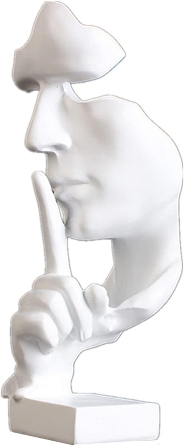 Modern Resin Thinker Statue, Keep Silence Home Abstract Art Figurine, Men Figurine Sculptures Sculptures Decorative Objects Piano Desktop Decor for Creative Room Home, Office Study Decor (White)