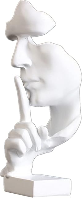 LECMACY Silence is Gold Thinker Statue, Men Face Abstract Art Figurine Sculptures Decorative for Creative Room, Home, Office, Study Room, Piano Desktop 3.93''L/3.93''W/11''H (White)