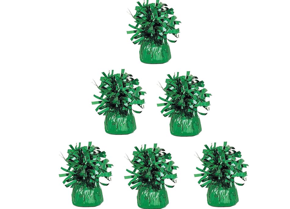 Pack of 6, 12 & 24 Heavy Balloon Weights (5cm x 13cm / Helium Latex Balloon Weight Fountain Table Floor Tassle Cone Birthday Party Accessory with Ribbon Roll (Green, 6 qty) โ image 1