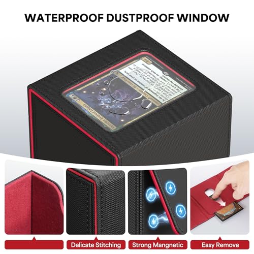 Image of ZLCA MTG Commander Deck Box, Card Deck Box for Trading Card, Holds 110+ Double Sleeved Cards Fits for TCG CCG Magic Cards with 2 Dividers (Black & Red)