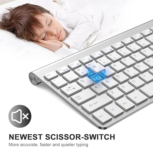 Image of cimetech Mini Wireless Keyboard Mouse Combo, 2.4G Slim Keyboard and Ergonomic Silent Mouse Set with 12 Multimedia Shortcuts for Computer, PC, Laptop, Tablet, Desktop, Android SmartTV (Silver)