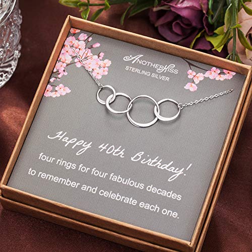 AnotherKiss 40th Birthday Gifts for Women, Sterling Silver 4 Circle Necklace for Her, 4 Rings for 4 Decades Jewelry Gift Idea2