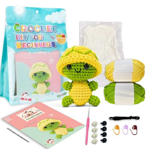 SFCOEABR Crochet Kit for Beginners, Knitting kit with Step-by-Step Video Tutorials, Crochet Animal Kit, Crochet kit sea Turtle for Adults Kids Women Complete Kit (Turtle A)