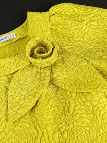 Image of AOMEI Women's Irregular Neck with Flower Short Puff Sleeve High Waist A-Line Jacquard Dress