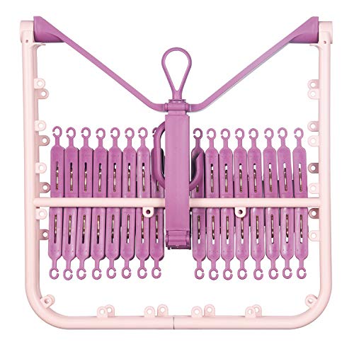 Foldable Clip Hangers with 32 Clothespin Drying Clips,Laundry Clip Drip Drying Hanger for Underwear Socks Bras Lingerie Clothes(Pink)