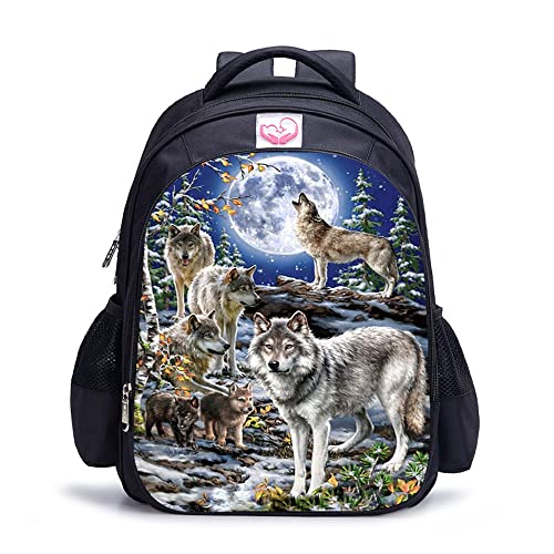 Sac à dos scolaire loup 3D de 16 pouces pour enfants et étudiants