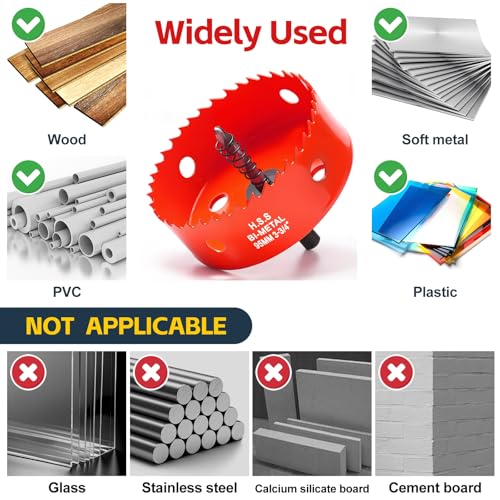 Image of 4-1 /4 Inch Hole Saw with Dust Bowl, 4.25 Hole Saw for Recessed Lights, Hole Cutter for Led Recessed Lighting, Wood and Drywall, Red
