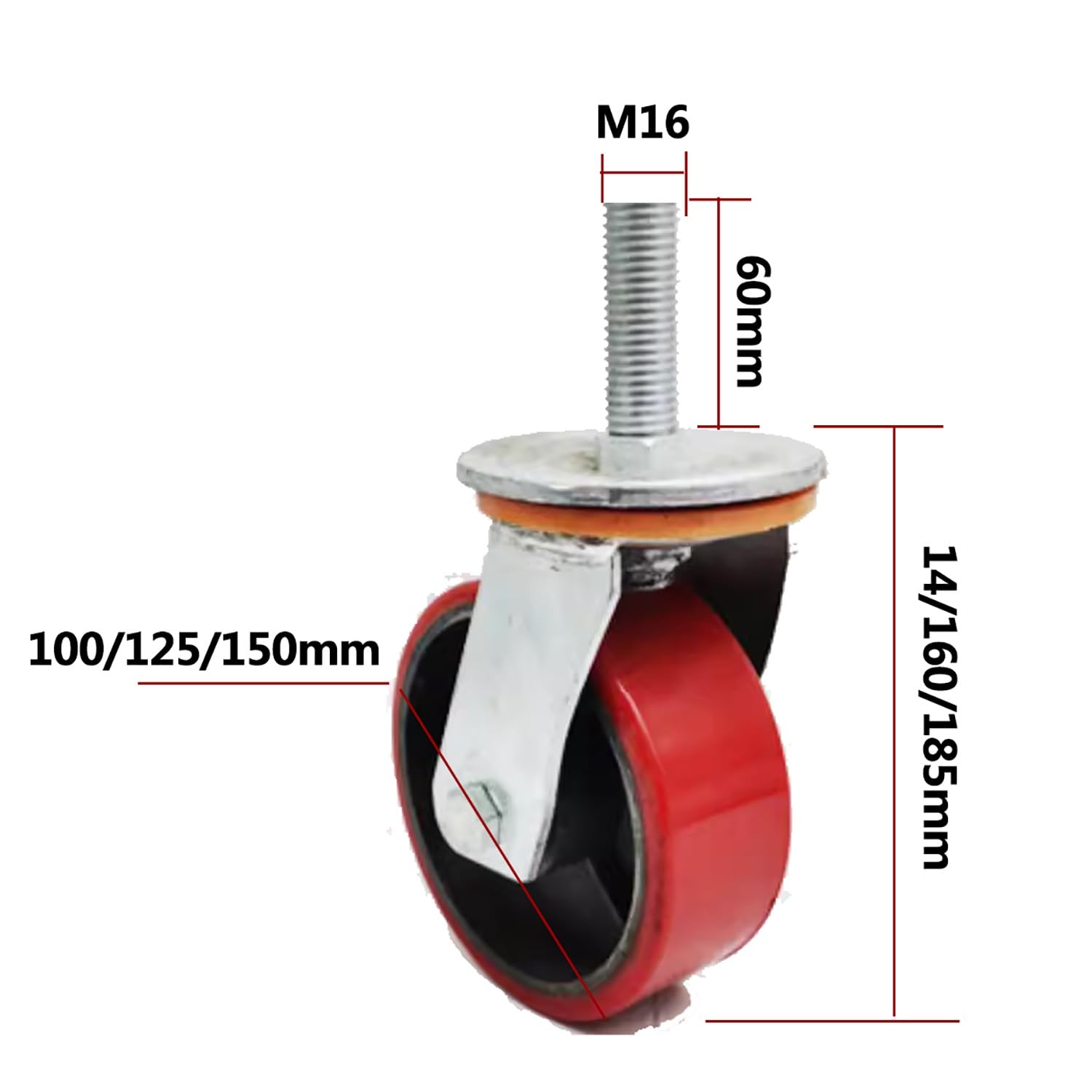 Roulettes À Tige Robustes De 4/5/6 Pouces Avec Filetage M16, Roulettes Industrielles En Fonte Avec Verrouillage, Roulette Pour Établi, Échafaudage, Lot De 4, Capacité De ，Swivel-4 Inch(100Mm)