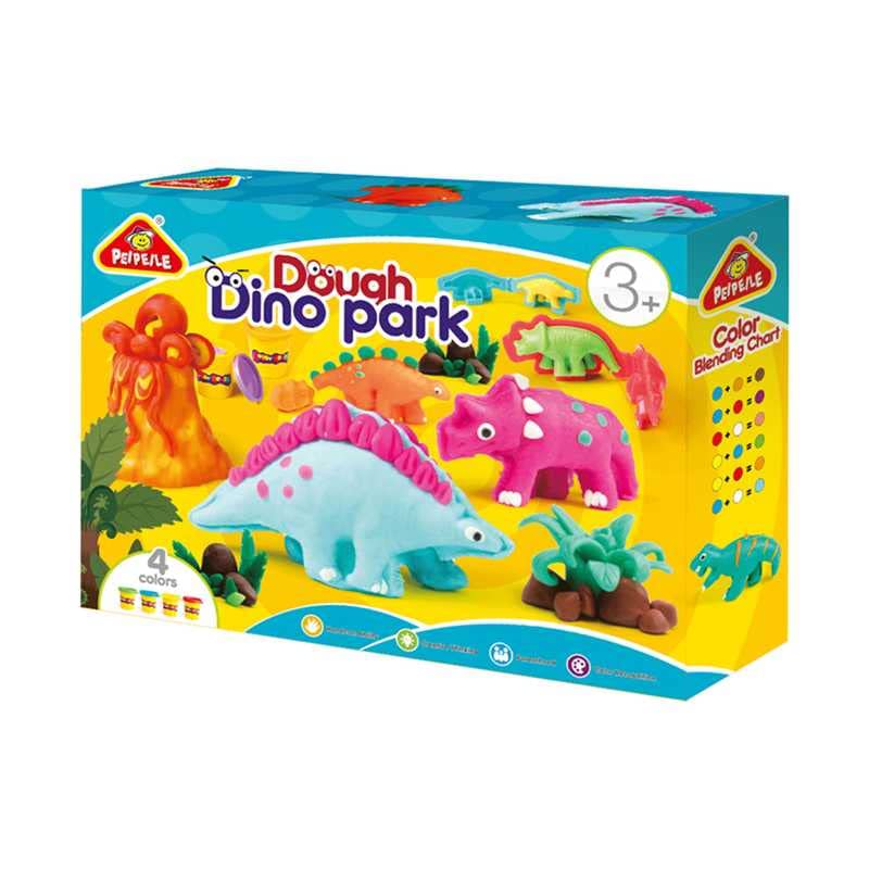 Juguetoon Set Plastilina Infantil Dino Park con 4 moldes de Dino y con 4 Botes Dough, Rodillo y volcán