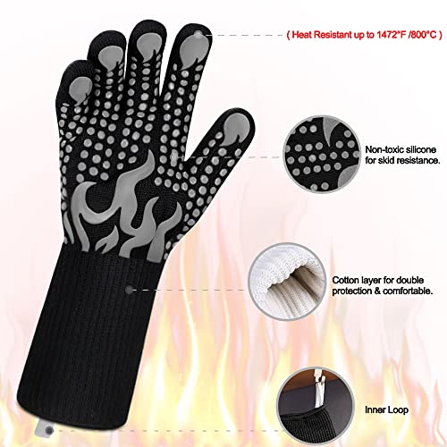 Image of Comsmart BBQ Gloves, 1472F Heat Resistant Silicone Non-Slip Oven Mitts, Long Kitchen Gloves Perfect for Grilling, Cooking, Baking, Cutting