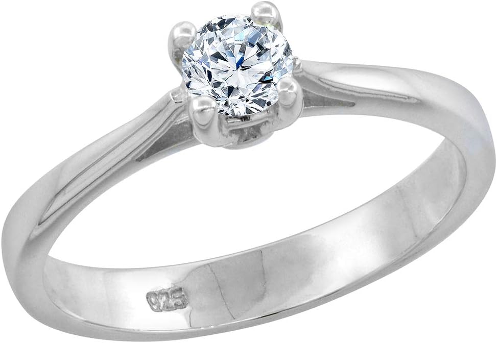 1/4 Carat Size Sterling Silver Brilliant Cut 4mm CZ Solitaire Bridal Ring for Women Sizes 6 to 10