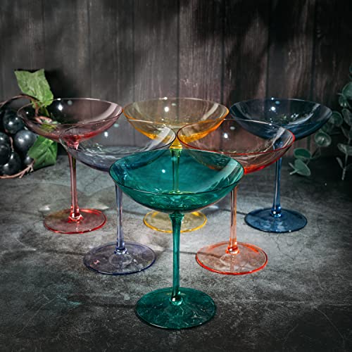 Colored Vintage Glass Coupes 12Oz By The Wine Savant - Colorful Cocktail, Martini & Champagne Glasses, Prosecco, Mimosa Glasses Set, Cocktail Glass Set, Bar Glassware Luster Glasses (6, Multicolored) #TOP4