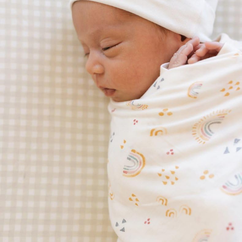 Image of Little Unicorn Premium Stretch Knit Swaddle Blanket | Super Soft with Optimal Stretch & Breathability for swaddling (Rainbows)