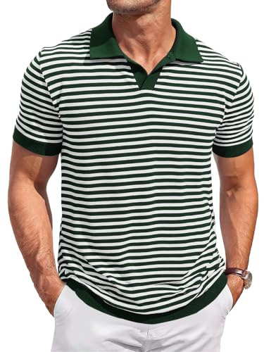 Camiseta polo tejida para hombre de Runcati, manga corta con cuello en V y rayas, ideal para golf y uso casual en verano miniatura 1