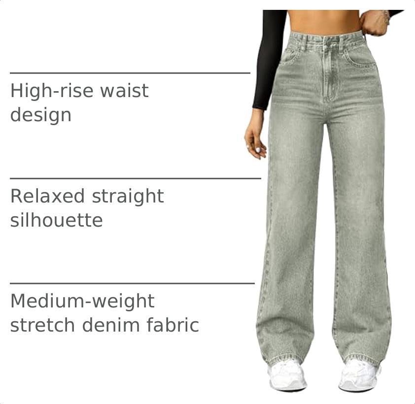 Image of FUNUCA Straight Leg Jeans for Women,High Waisted Wide Leg Loose Microelastic Boyfriend Denim Pants