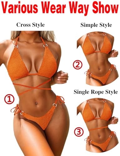 Image of Women Bikini Set Metal Ring Two Piece Swimsuit | Various Wear Way,High Elasticity Breathable Fabric,Cross Strap Design Bathing Suit Swimwear