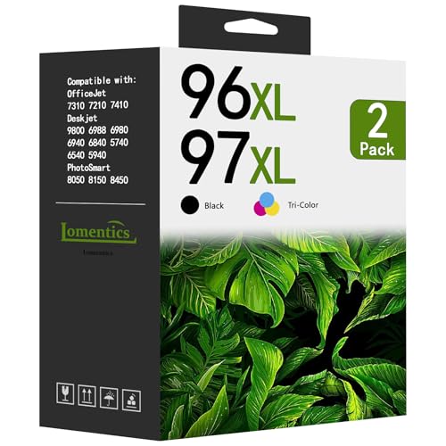 LOMENTICS 96XL 97XL Ink Cartridges Black Color Combo Pack (2-Pack, 1Black/1Tri-Color) Replacement for HP Ink 96XL 97XL for Deskjet 6940 6980 9800 Officejet 7310 7210 Printer LOMENTICS 96XL 97XL Ink Cartridges Black Color Combo Pack (2-Pack, 1Black/1Tri-Color) Replacement for HP Ink 96XL 97XL for Deskjet 6940 6980 9800 Officejet 7310 7210 Printer