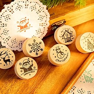 E-ASUM 6Pcs Wooden Christmas Stamps for Kids Crafting Card Making Painting, 6 Styles Christmas Stamps for DIY Letter Card Making, Birthday Gift, Christmas Party Bag Fillers Favor Supplies Xmas