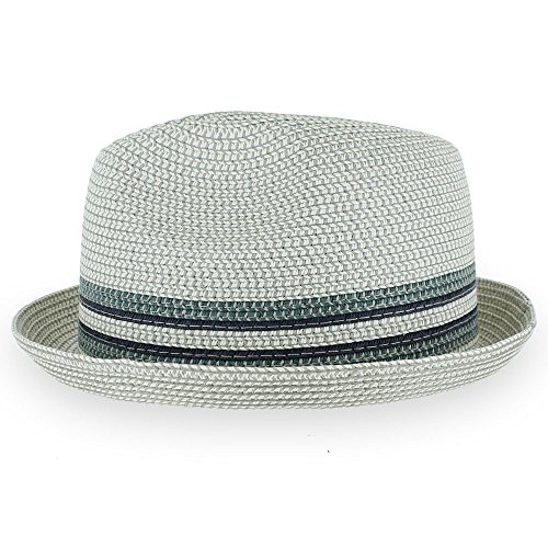 Image of Belfry Men /Women Summer Straw Pork Pie Trilby Fedora Hat in Blue, Tan, Black