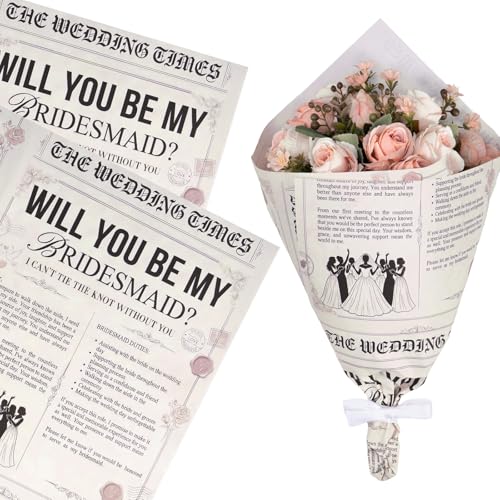 WRAPAHOLIC 10 Sheets Bridesmaid Kraft Flower Wrapping Paper - 18 x 18 inch Will You Be My Bridesmaid Vintagte Bouquet Wrapping Paper, Florist Supplies Packaging for Wedding, Bridal Shower, Gift DIY