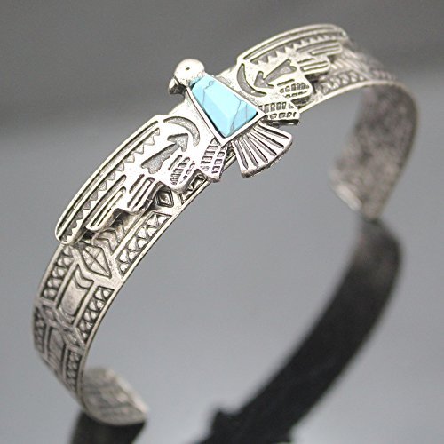 Q&Q Fashion Silver Plated Vintage Tribal Southwest Turkey Eagle Blue Stone Aztec Cowgirl Bracelet Bangle Cuff #TOP2