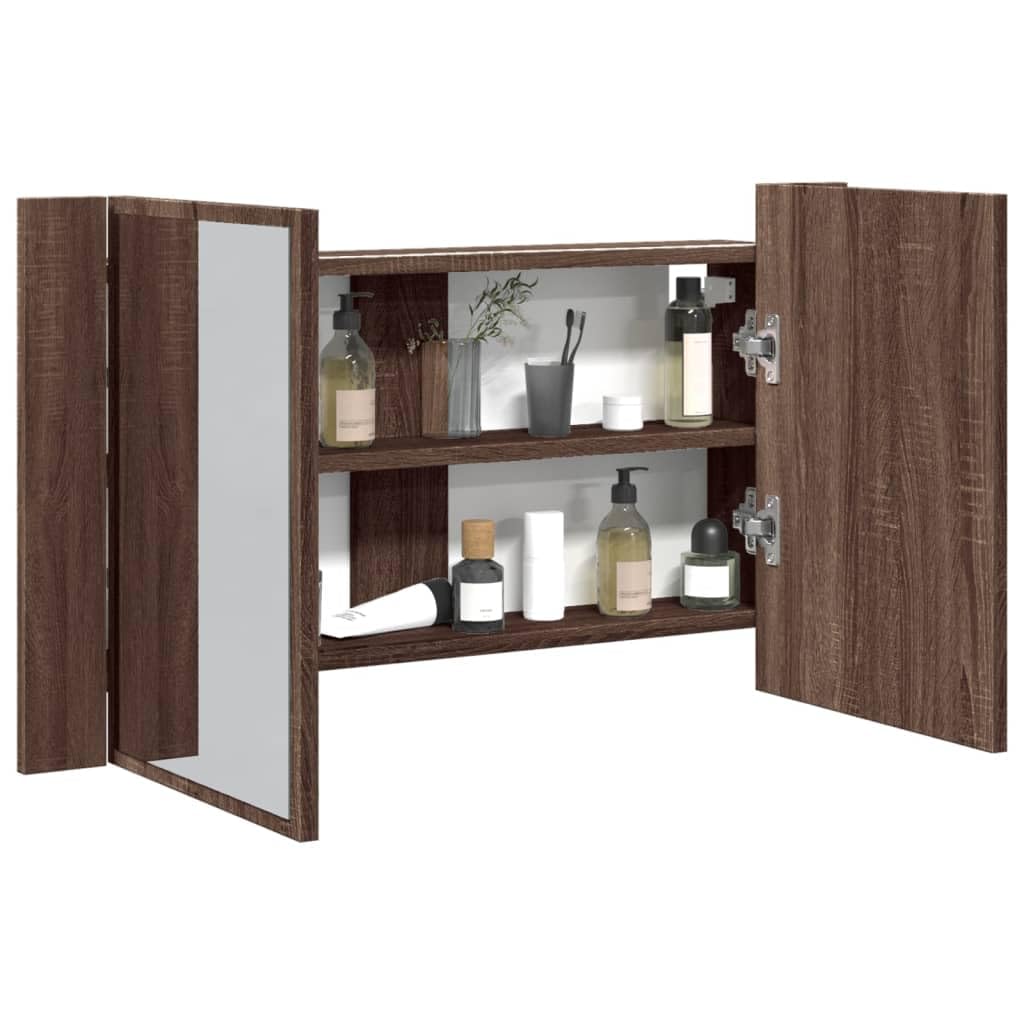 vidaXL Armoire à Miroir à LED de Bain chêne Marron 80x12x45 cm