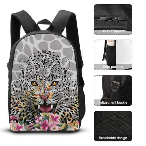 Snow Leopard Cheetah Classic Backpack Lunch Bag Pencil Case 3 Piece Set Travel Daypack3