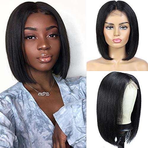 Yolami Short Bob Lace Closure Human Hair Wigs 150% Density Human Hair Wigs For Black Women Deep Part 2X6 Brazilian Straight Lace Front Wigs Pre Plucked Natural Hairline