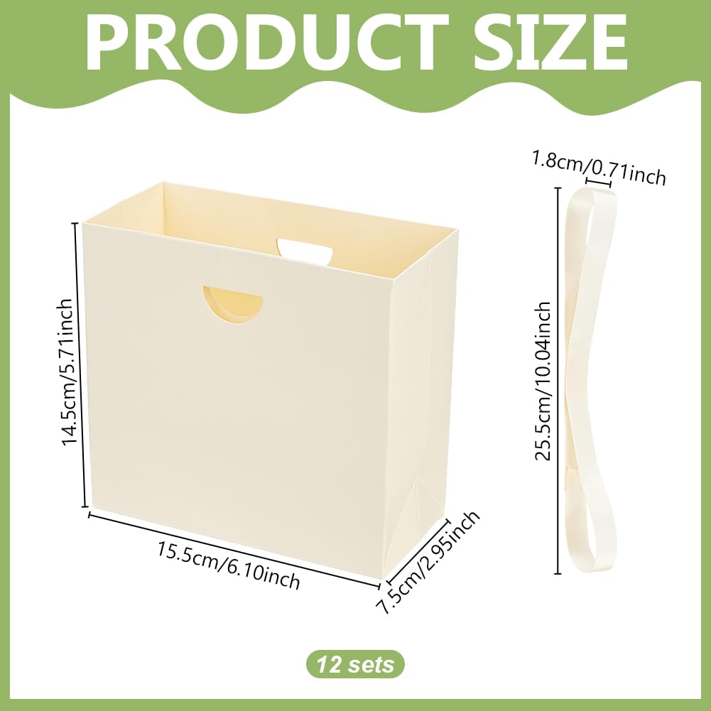 FREEBLOSS 12 Stück Dankeschön Geschenktüten Mit Schleifengriffen 6.1x3x5.7'' Papiergeschenktüten Für Hochzeiten Geburtstage Und Babypartys