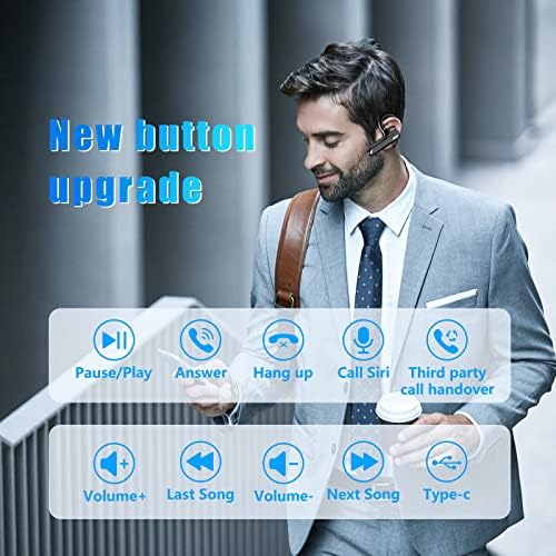 Bluetooth Headset, Bluetooth Earpiece Handsfree, Single Wireless Headset with Noise Canceling Mic, LED Charging Case for Driving and Business,Compatible with iPhone Android Samsung Cell Phone and PC