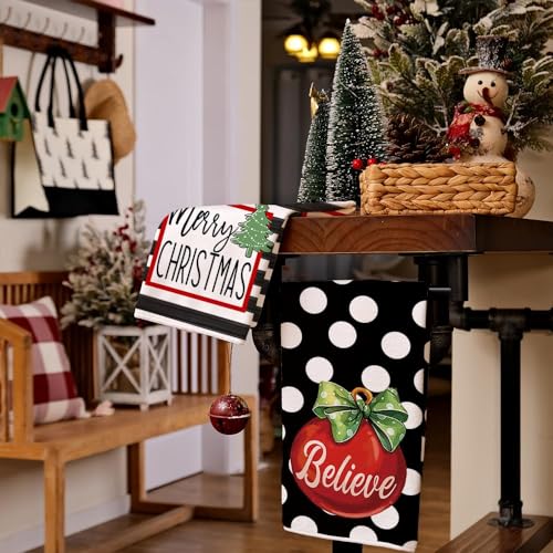 Arkeny Christmas Dish Towels For Christmas Decor White Polka Dot Xmas Kitchen Towels 18X26 Inch Red Bell Washcloths Seasonal Merry Christmas Hand Towel For Cooking Set Of 2 Ad024 thumb #2