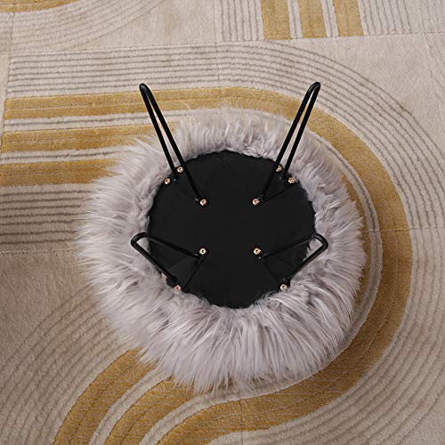 Mxfurhawa Grey Modern Faux Fur Vanity Stool Ottoman, Anti Scratch Golden Metal Legs, Side Table Seat for Living Room, Bedroom and Kids Room Chairs, Decorative Furniture Foot Rest (Silver Grey)