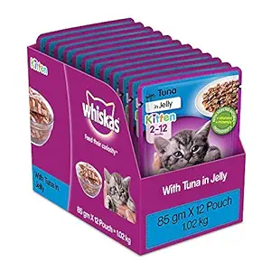Whiskas Wet Food for Kittens (2-12 Months), Tuna in Jelly Flavour, 12 Pouches (12 x 85g)