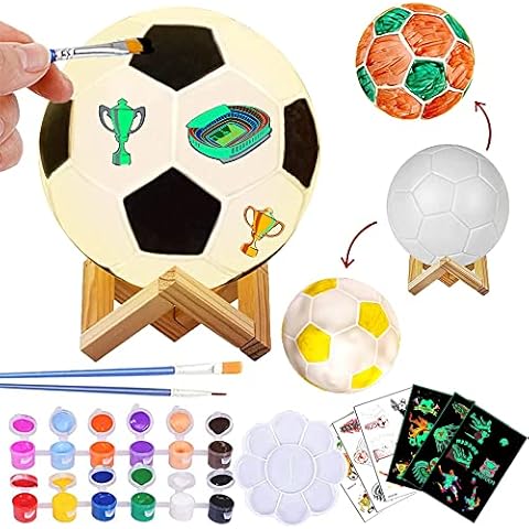 Relogeuhr Fussball Geschenke Jungen, DIY 3D Fußball Lampe Malset Fussball Gips Giessen Kinder Cover