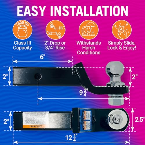 2 Inch Ball Hitch Mount Kit with Trailer Ball, Pin and Cover, Fits 2 Inch Receiver, 7500 lbs, 2 Inch Drop and 3/4 Inch Rise - Better Boat by Better Boat - Image 2
