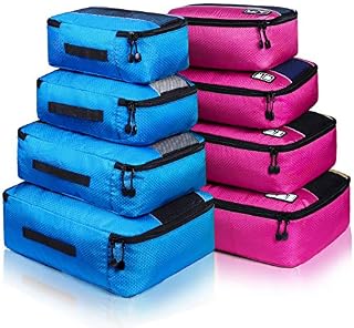8 Set Packing Cubes, Travel Luggage Bags Organizers Mixed Color Set (Rose Blue)