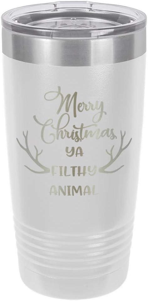 MERRY CHRISTMAS YA FILTHY ANIMAL Red 20 oz Drink Tumbler With Straw | Holiday Party Cup With Fun Christmas Quotes | Engraved Stainless Steel Travel Mug | OnlyGifts.com