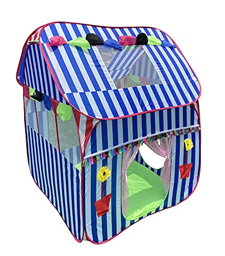 HOMECUTE Foldable Pop Up Hut Type Kids Toys Play Tent House (Blue-White), Tent House Theme