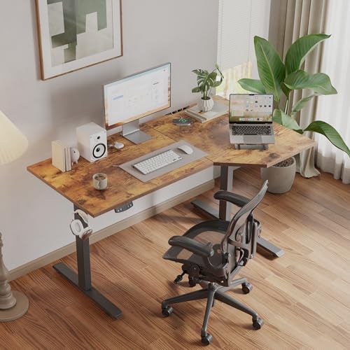 Image of Mericonia L-Shaped Standing Desk with Cable Management, Corner Stand Up Desk, Electric Adjustable Computer Desk for Home Office Work