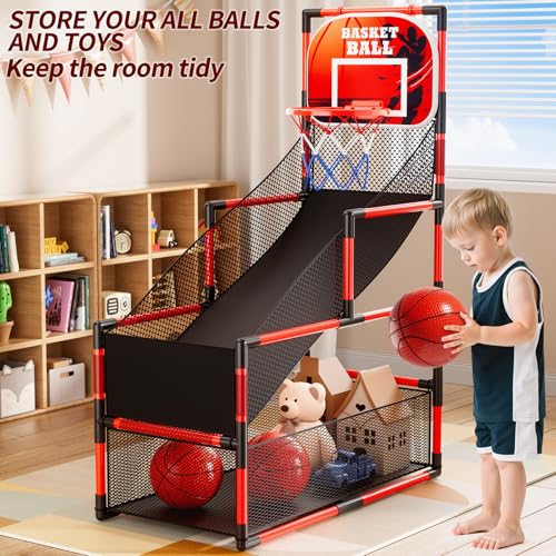Image of NIPLOOOW Arcade Basketball Game Set for Kids 3-12 Years Old, Kids Basketball Hoop with 4 Balls & Pump, Indoor Outdoor Sports Play Toys, Basketball Games Toys, for Boys Girls Teens