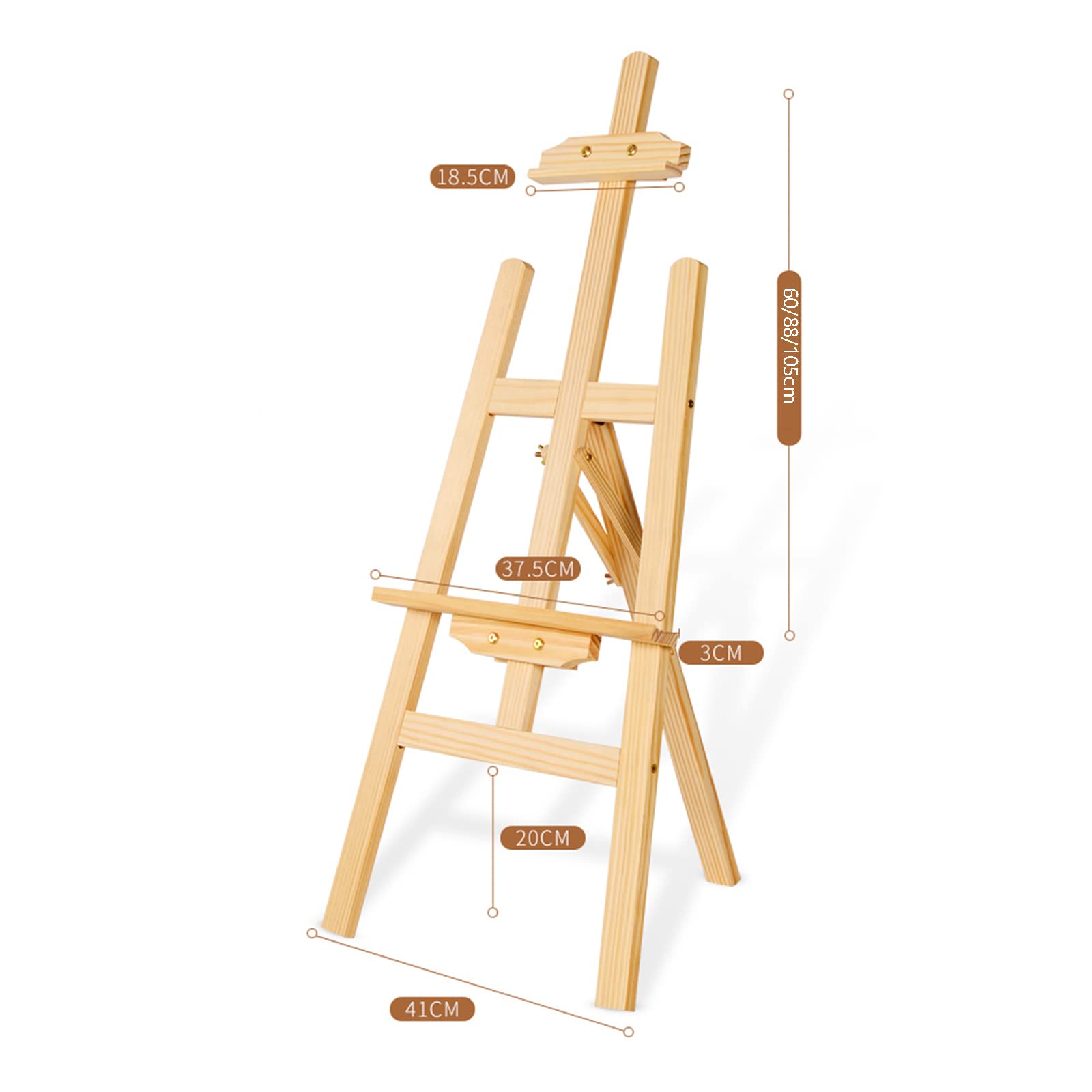 Skizzenstaffelei für Erwachsene, tragbare, zusammenklappbare Staffelei aus Kiefernholz, bodenstehende professionelle Staffelei (A 120 cm)