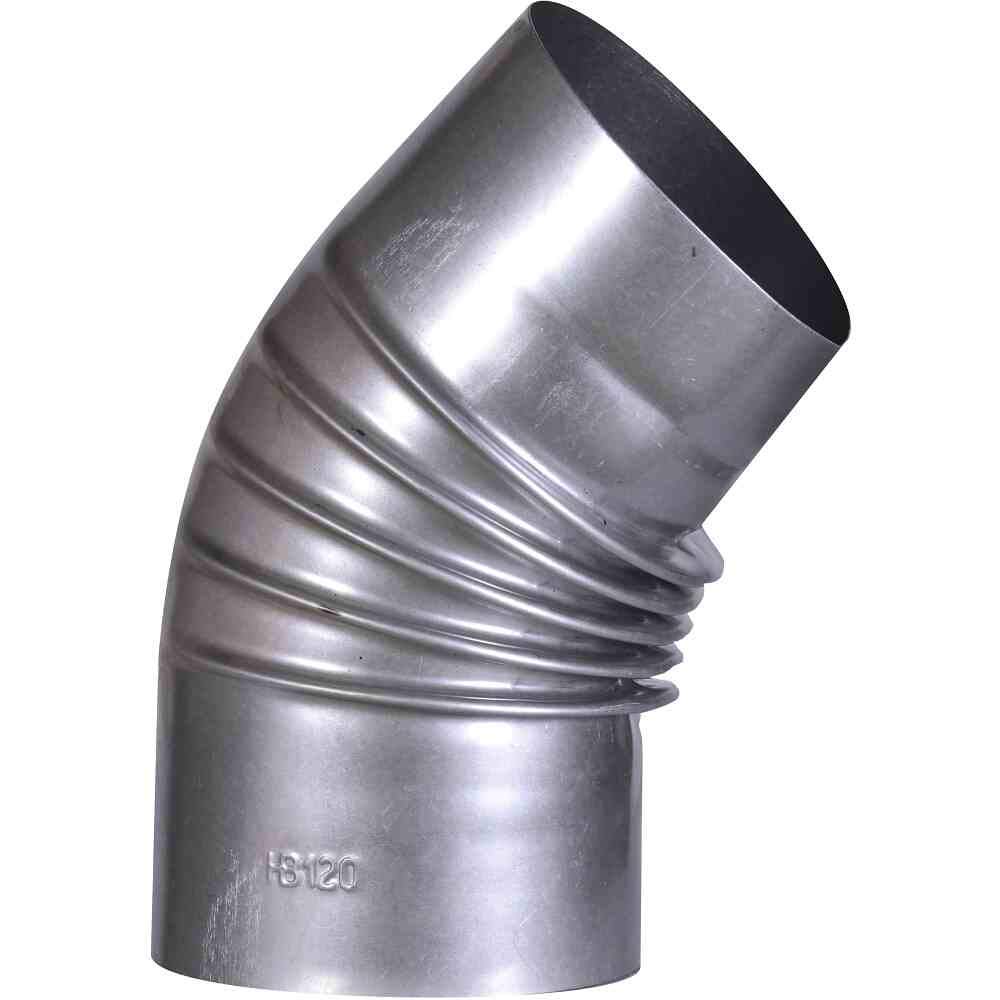 FIREFIX A130/B4 FAL Bogen 45°, starr, ø 130 mm - Ofenrohre aus Stahlblech, 0,6 mm stark, innenliegend gemufft, Längen lasergeschweißt, Silber