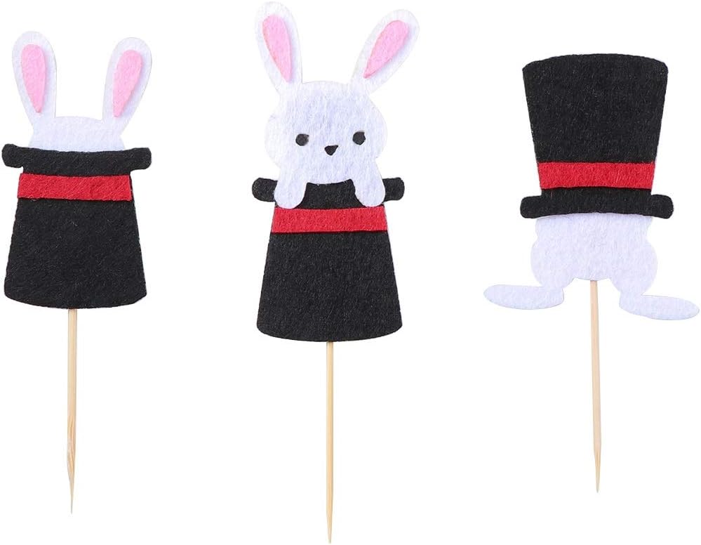 Amazon.com: Bunny Cake Toppers Cupcake Picks Magician Theme Party Cake ...