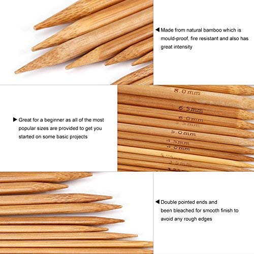 Knitting Needles Kit, Bamboo Double Pointed Knitting Needles 15 Sizes From 2.0Mm-10.0Mm Diy Gift For Women #TOP3