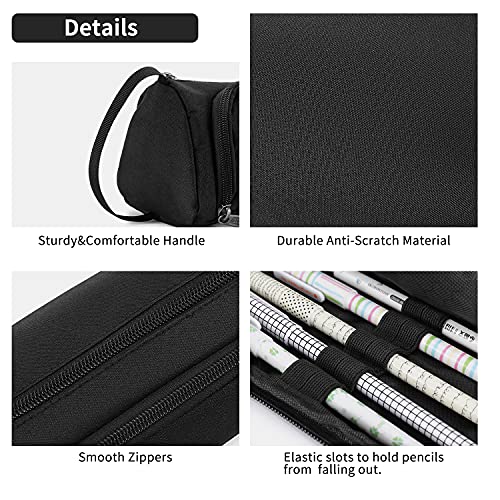 Della Gao Big Capacity Pencil Case, Multifunctional Pencil Pouch With Handheld Unisex Nylon Storage Pen Bag Roomy Office Stationery Organizer For Men And Women Adults - Black #TOP5