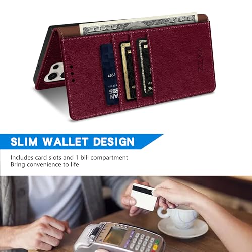 Image of ZZXX for Galaxy S25 Ultra Wallet Case Magnetic Closure 6.8 inch,Wine Red