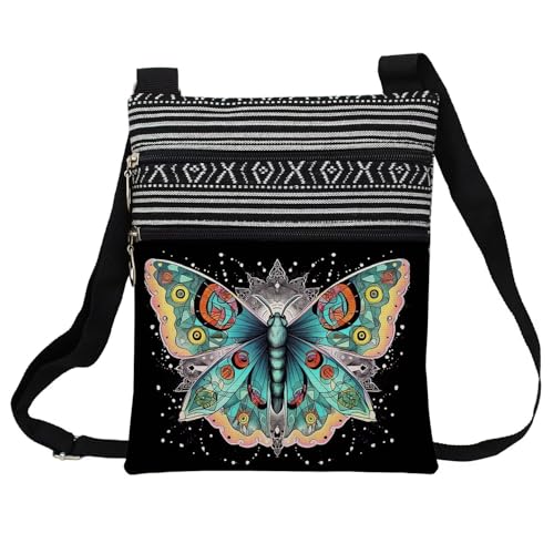Fancy Butterfly Messenger Bag Small Ethnic Pattern Adjustable Strap Crossbody Zipper Bag Fancy Butterfly Phone Bag Wallet Cute Shoulder Handbag for Butterfly Lovers Women