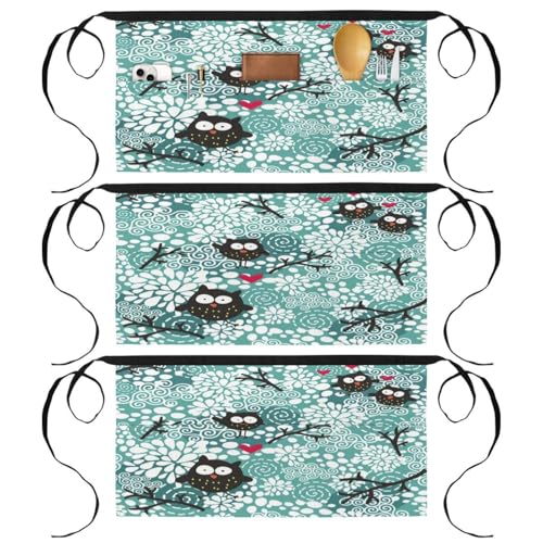 Lot de 3 tabliers courts de chef multicolores avec 3 poches pour le service en bistrot et bar