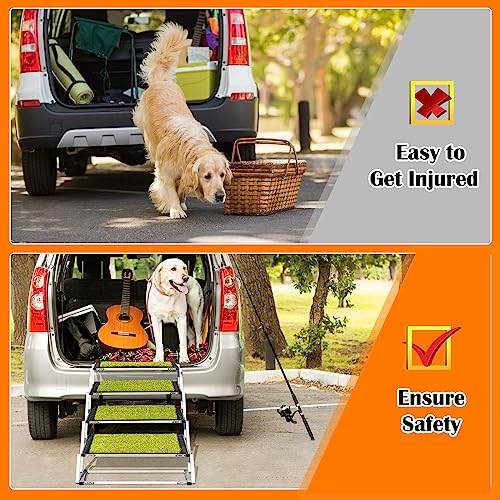 Dog Ramp, Extra Wide Dog Car Stair For Large Dogs,Dog Ramp For Car,Pet Steps Lightweight Aluminum Foldable Dog Steps For Cars And Suv,High Beds, Trucks, Supports Up To 200-250 Lbs #TOP6